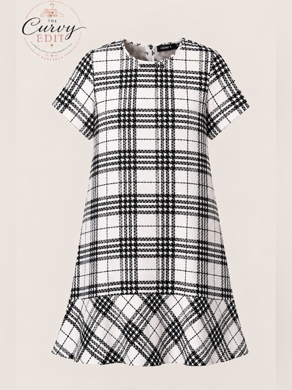 Violet B. 2X Black & White Plaid Drop Waist Ruffle Dress Preppy Casual Chic